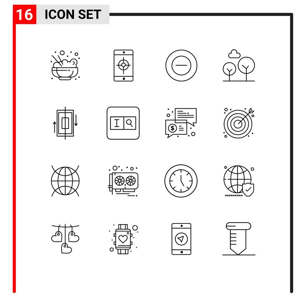 Set of 16 Vector Outlines on Grid for smartphone data add synchronization tree Editable Vector Design Elements