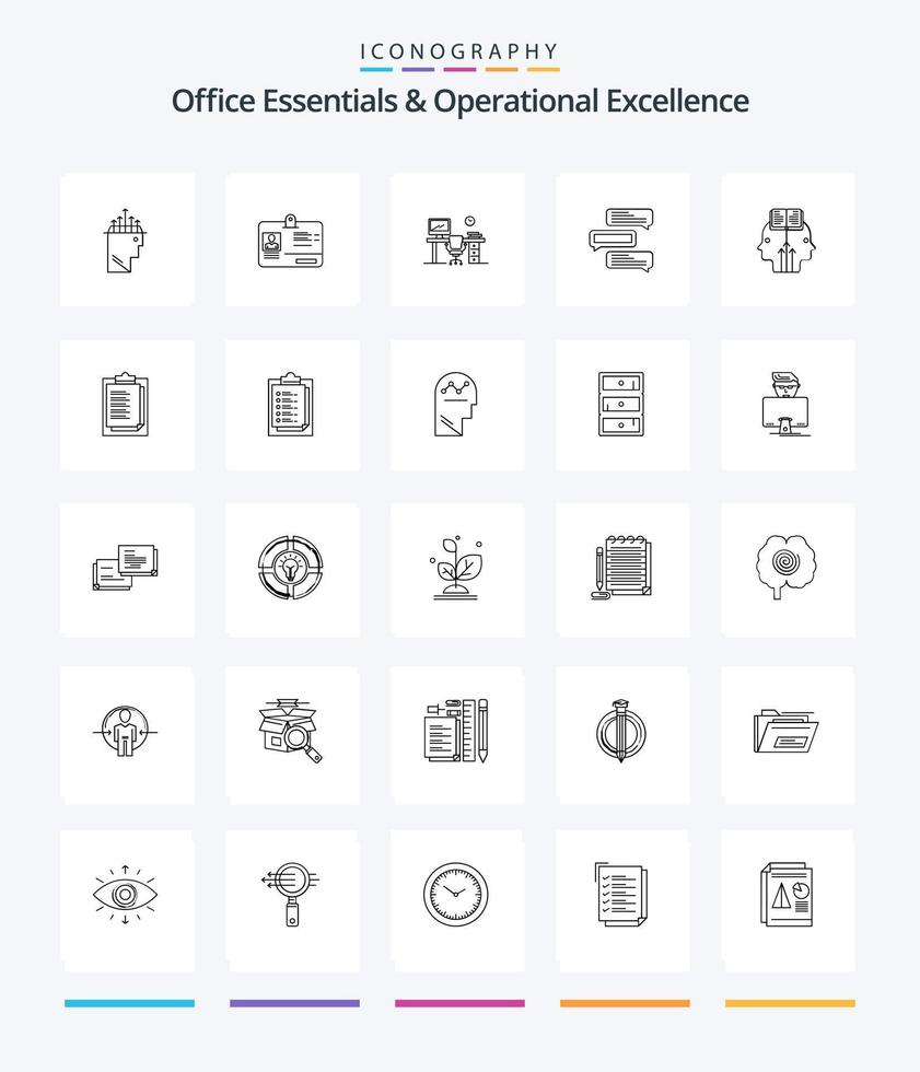 Creative Office Essentials And Operational Exellence 25 OutLine icon pack  Such As talks. comments. office. bubbles. room vector