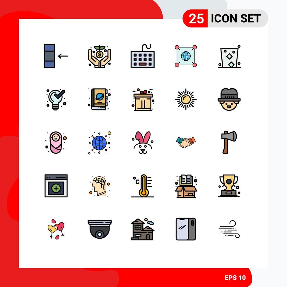 Filled line Flat Color Pack of 25 Universal Symbols of celebrate scince devices world globe Editable Vector Design Elements