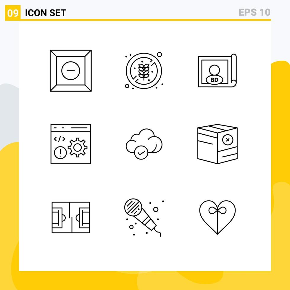 Group of 9 Outlines Signs and Symbols for safe programming country development coding Editable Vector Design Elements