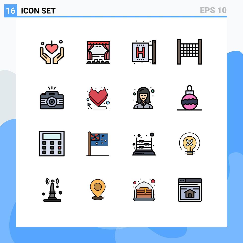 paquete de iconos de vector de stock de 16 signos y símbolos de línea para fotografía deporte entretenimiento red forma elementos de diseño de vector creativo editable
