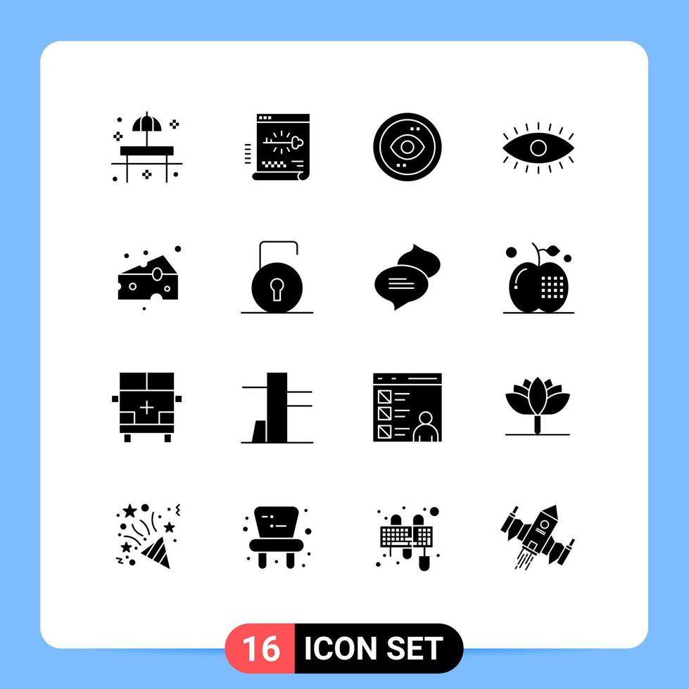 16 Universal Solid Glyph Signs Symbols of watch eye document view interface Editable Vector Design Elements