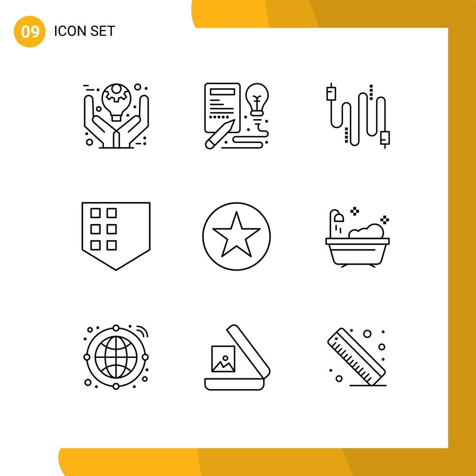 Universal Icon Symbols Group of 9 Modern Outlines of circle shield process security communication Editable Vector Design Elements