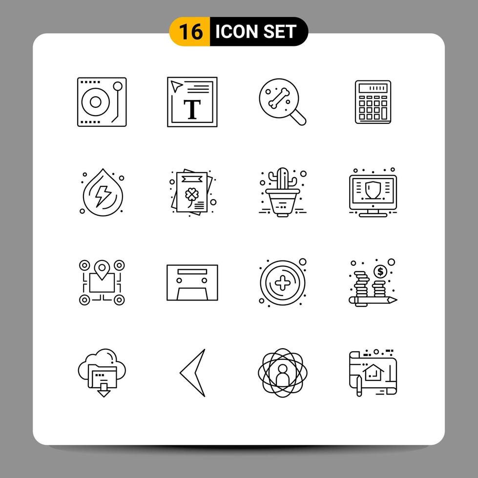 16 Universal Outlines Set for Web and Mobile Applications droop financial search calculate accounting Editable Vector Design Elements