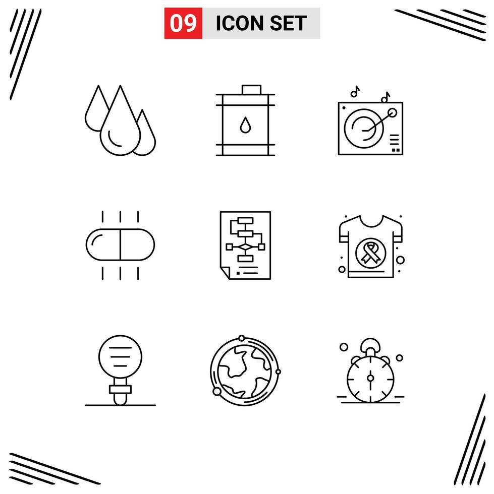 Outline Pack of 9 Universal Symbols of document business oil pills drug Editable Vector Design Elements