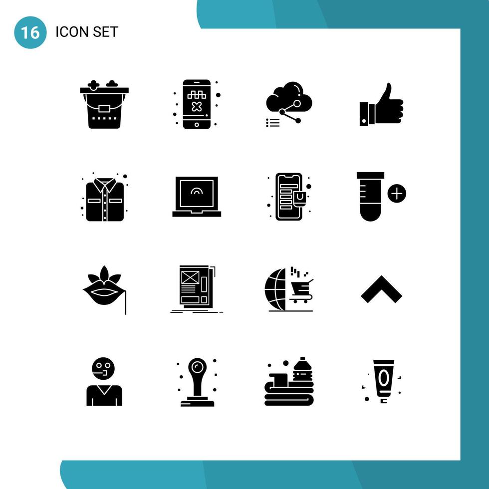 Pictogram Set of 16 Simple Solid Glyphs of shirt like cloud good appriciate Editable Vector Design Elements