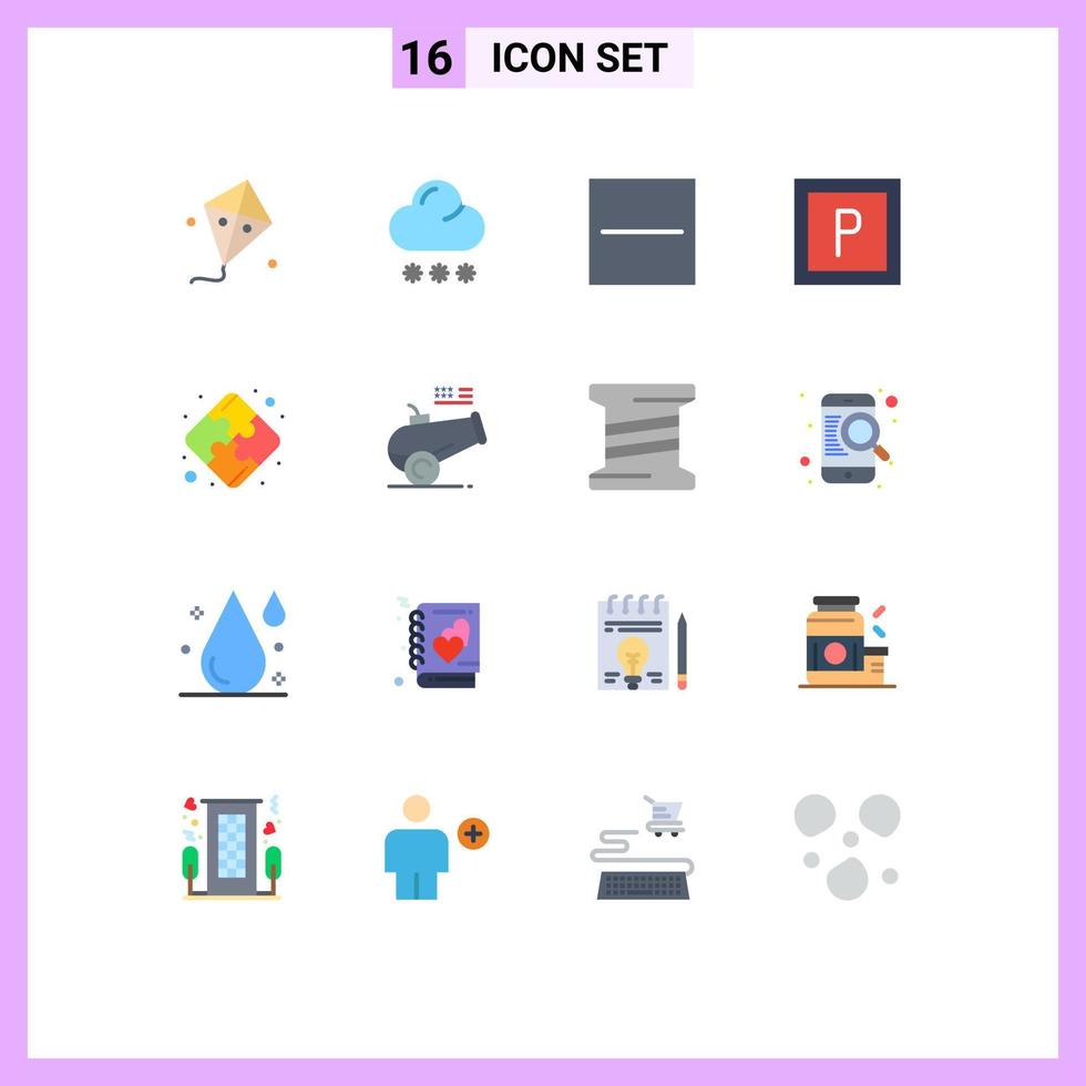 Pictogram Set of 16 Simple Flat Colors of big gun strategy close puzzle parking Editable Pack of Creative Vector Design Elements