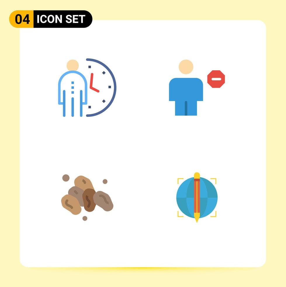 Group of 4 Flat Icons Signs and Symbols for clock sign optimization block fruit Editable Vector Design Elements
