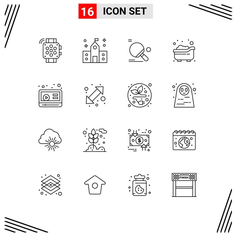 paquete de iconos de vector de stock de 16 signos y símbolos de línea para niños baño escuela bebé ping pong elementos de diseño de vector editables