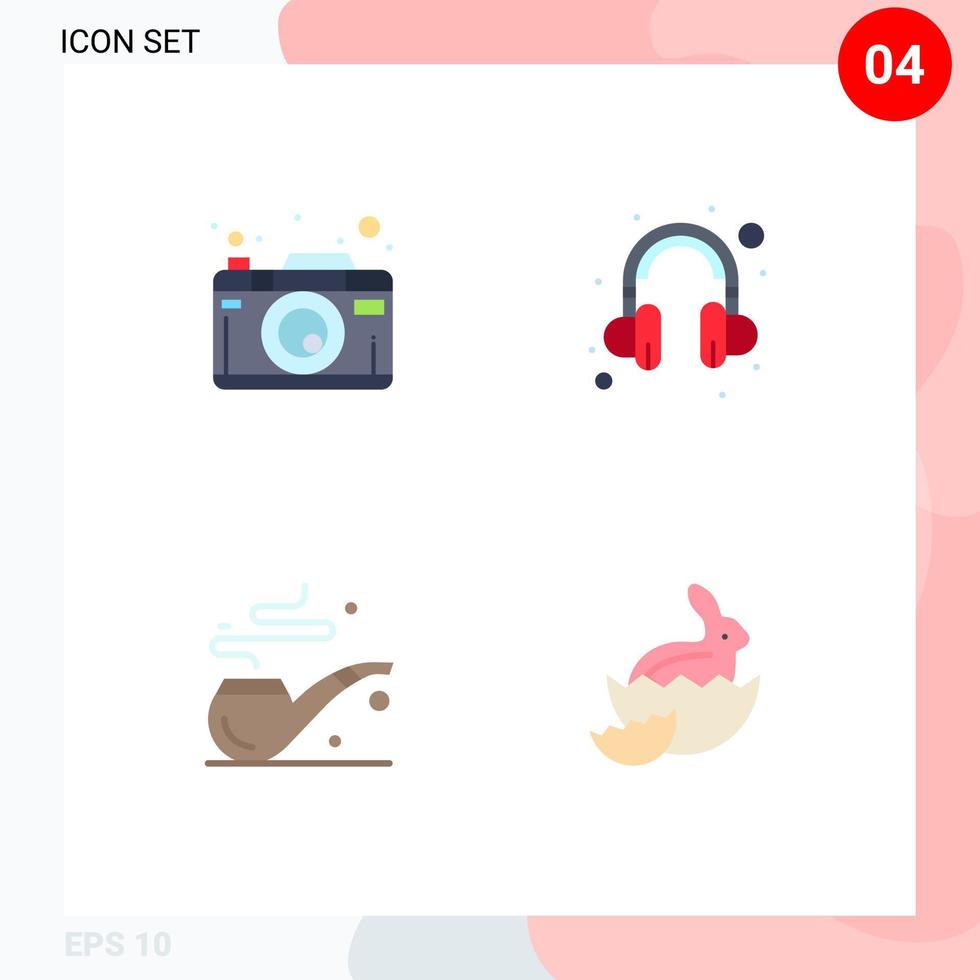Mobile Interface Flat Icon Set of 4 Pictograms of camera st photography support easter Editable Vector Design Elements