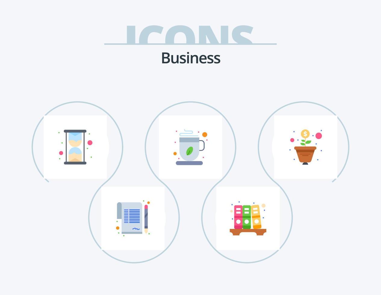 Business Flat Icon Pack 5 Icon Design. . money. hour. growth. tea vector