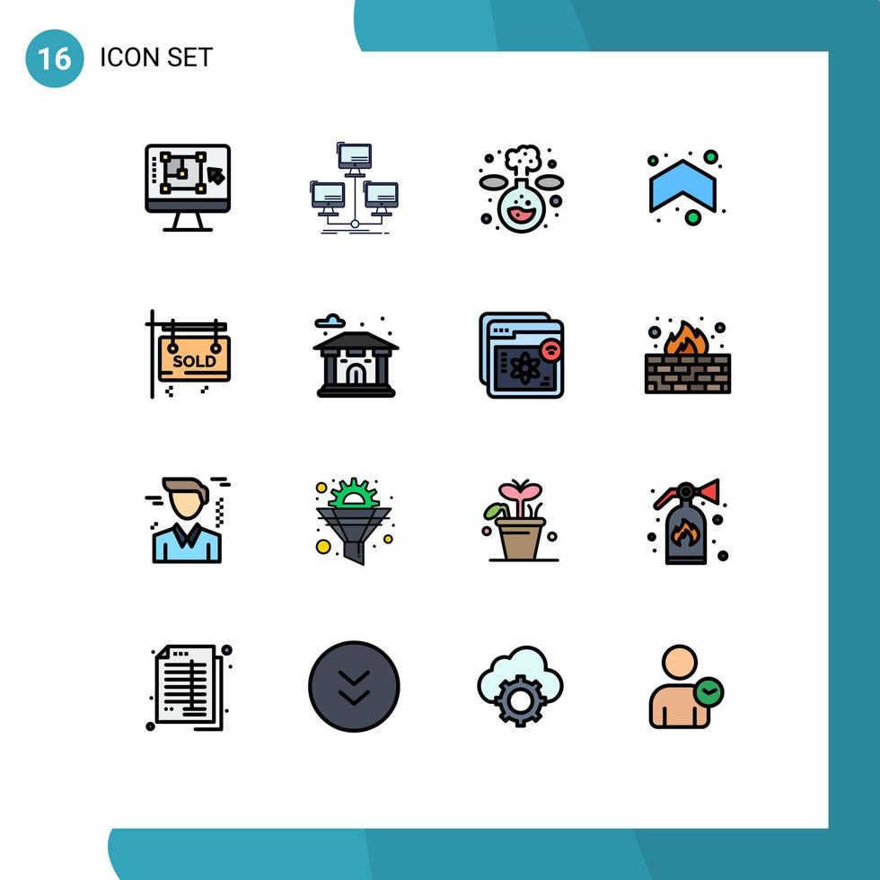 Pack of 16 creative Flat Color Filled Lines of board up network arrows lab Editable Creative Vector Design Elements