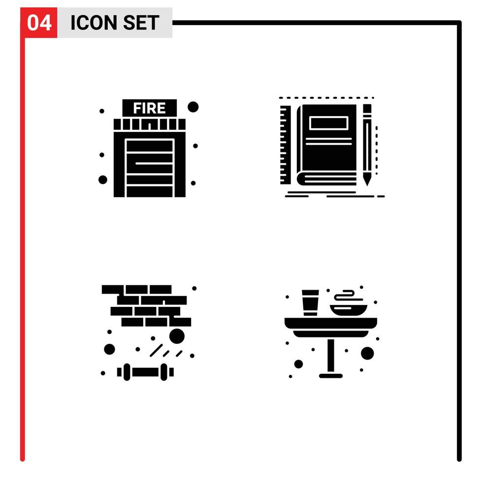 4 User Interface Solid Glyph Pack of modern Signs and Symbols of fire breaker book pocket play Editable Vector Design Elements