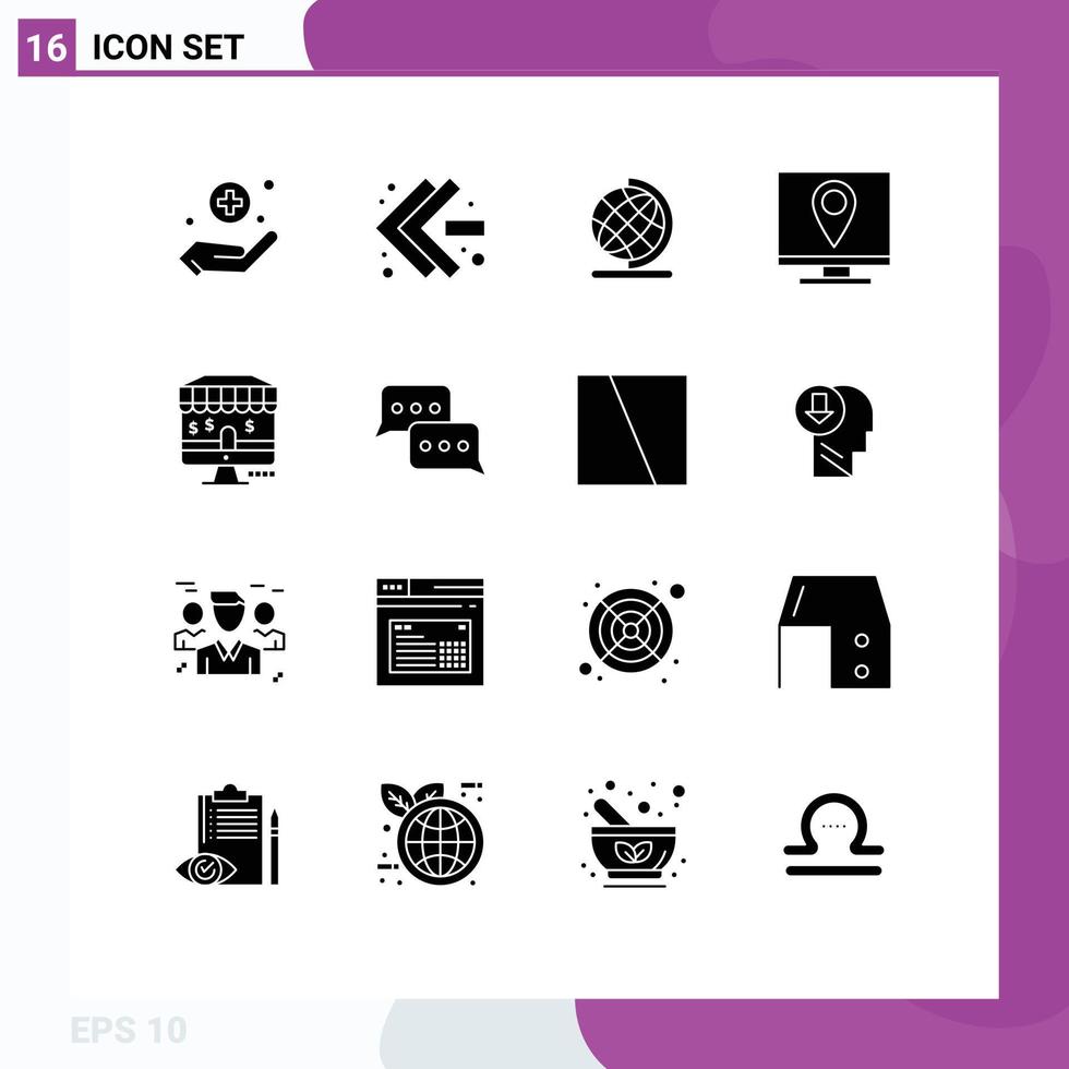 Solid Glyph Pack of 16 Universal Symbols of bubble marketing globe online information Editable Vector Design Elements