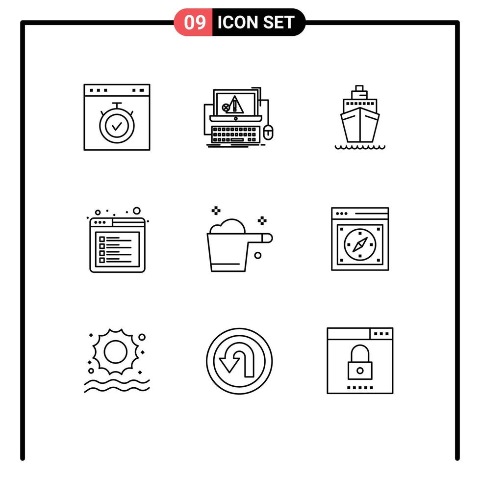Modern Set of 9 Outlines and symbols such as web internet failure browser transport Editable Vector Design Elements