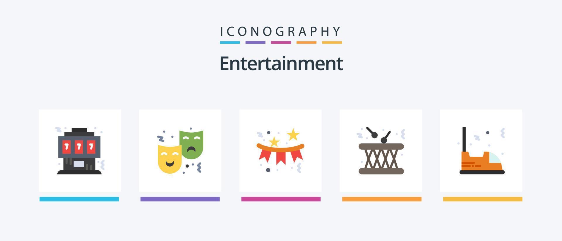 Entertainment Flat 5 Icon Pack Including multimedia. drum. circus. holiday. celebration. Creative Icons Design vector