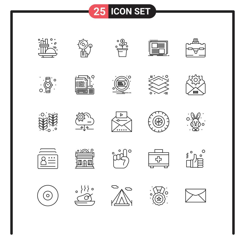 Mobile Interface Line Set of 25 Pictograms of page design intruder content pot Editable Vector Design Elements