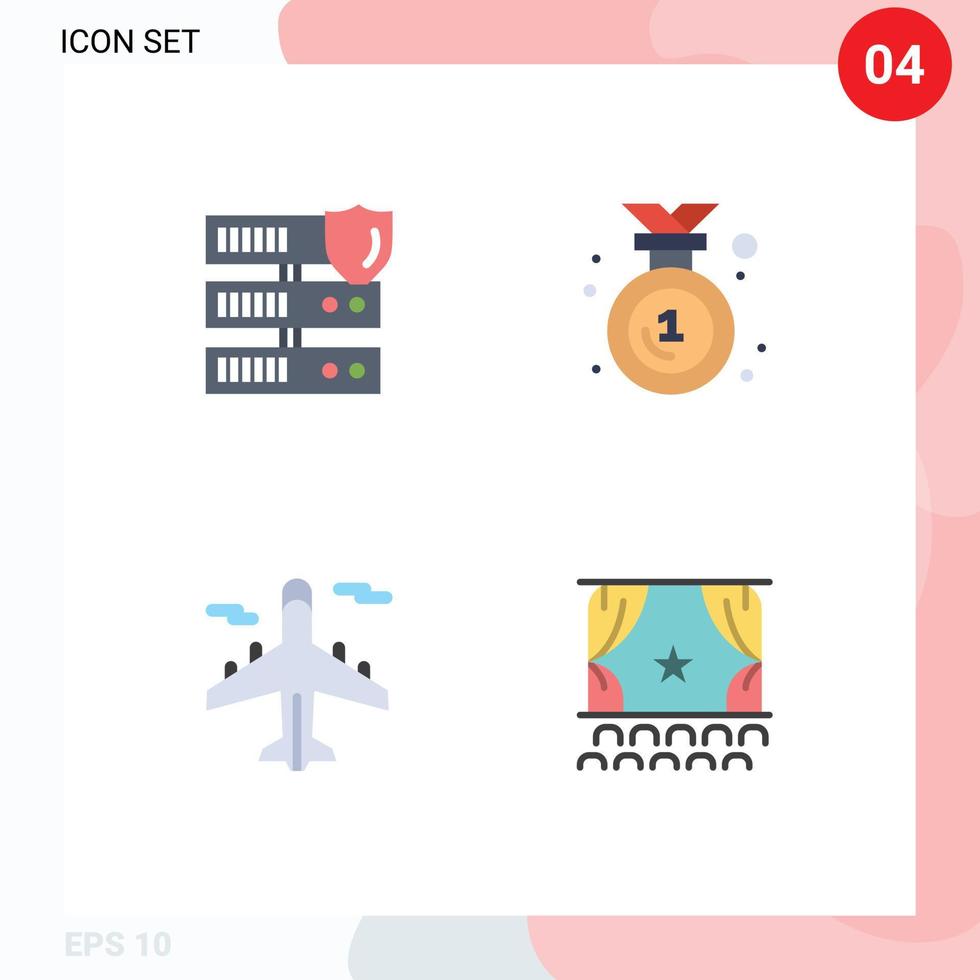 Set of 4 Vector Flat Icons on Grid for data plane security emblem world Editable Vector Design Elements