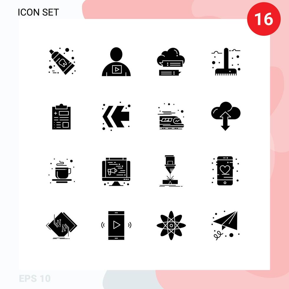 Group of 16 Modern Solid Glyphs Set for garden fall video autumn cloud Editable Vector Design Elements