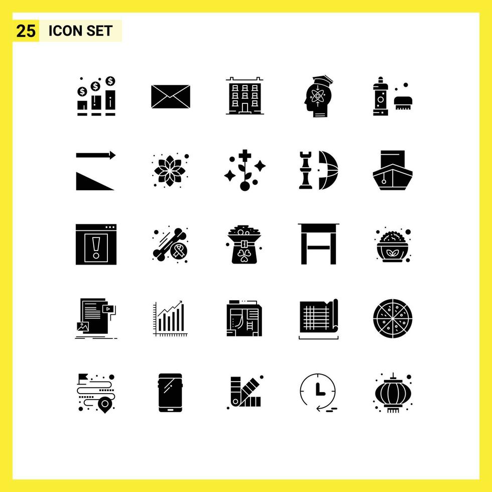 Pictogram Set of 25 Simple Solid Glyphs of knowledge head interface capability home Editable Vector Design Elements