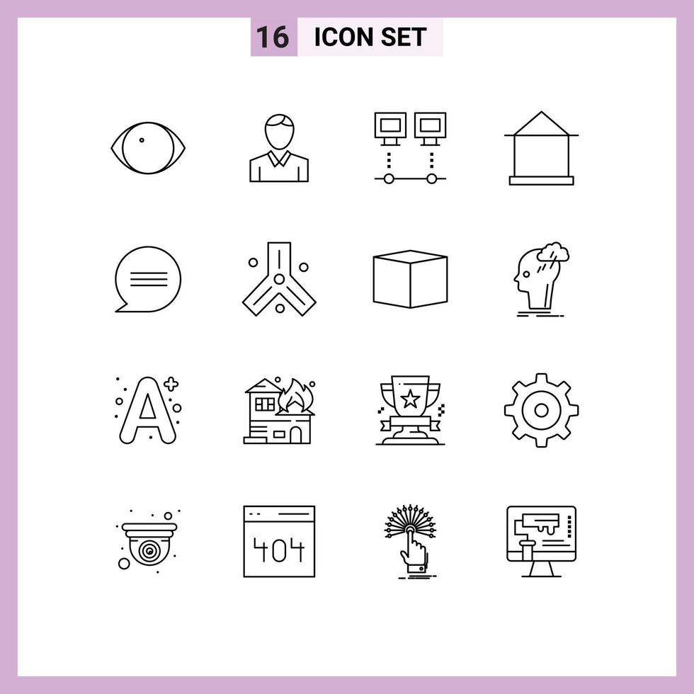 User Interface Pack of 16 Basic Outlines of shack house computers home pc Editable Vector Design Elements