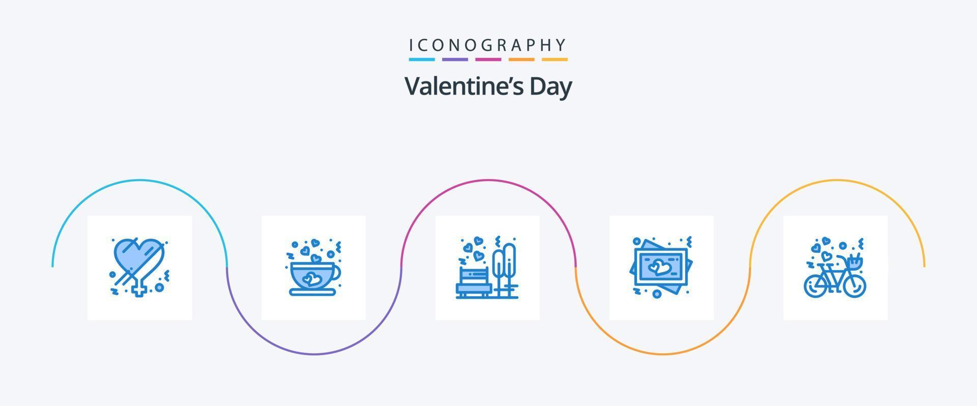 Valentines Day Blue 5 Icon Pack Including bicycle. love. love. heart. tree vector