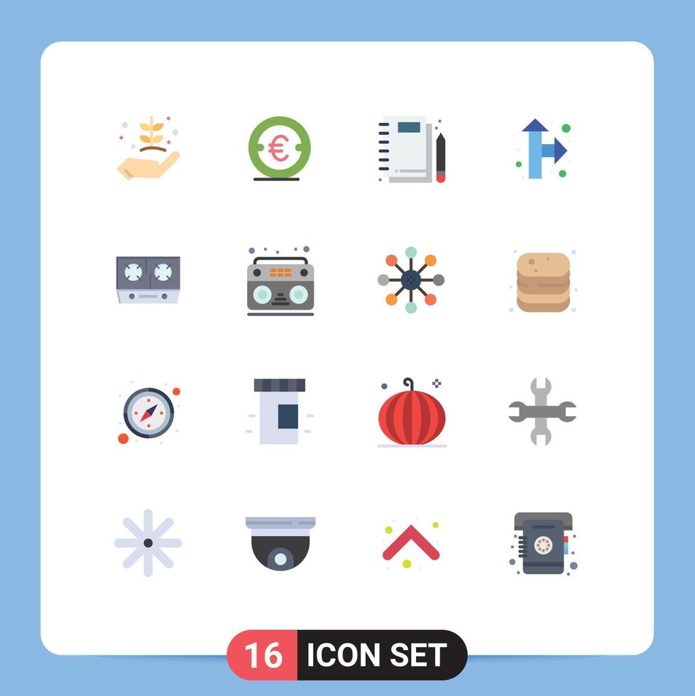 Modern Set of 16 Flat Colors Pictograph of right up direction investment writing notepad Editable Pack of Creative Vector Design Elements