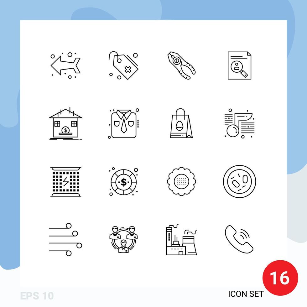 Universal Icon Symbols Group of 16 Modern Outlines of staff cv pliers curriculum application Editable Vector Design Elements