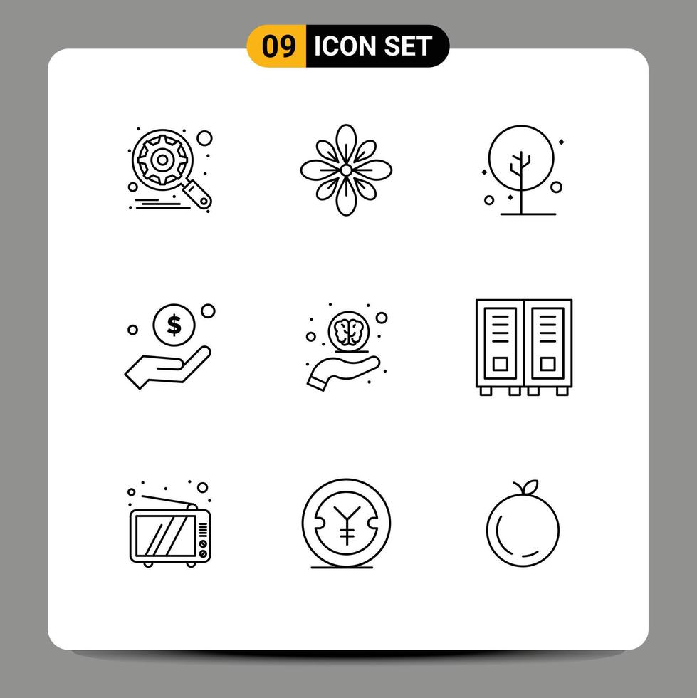 Set of 9 Vector Outlines on Grid for charity money hindu dollar growth Editable Vector Design Elements