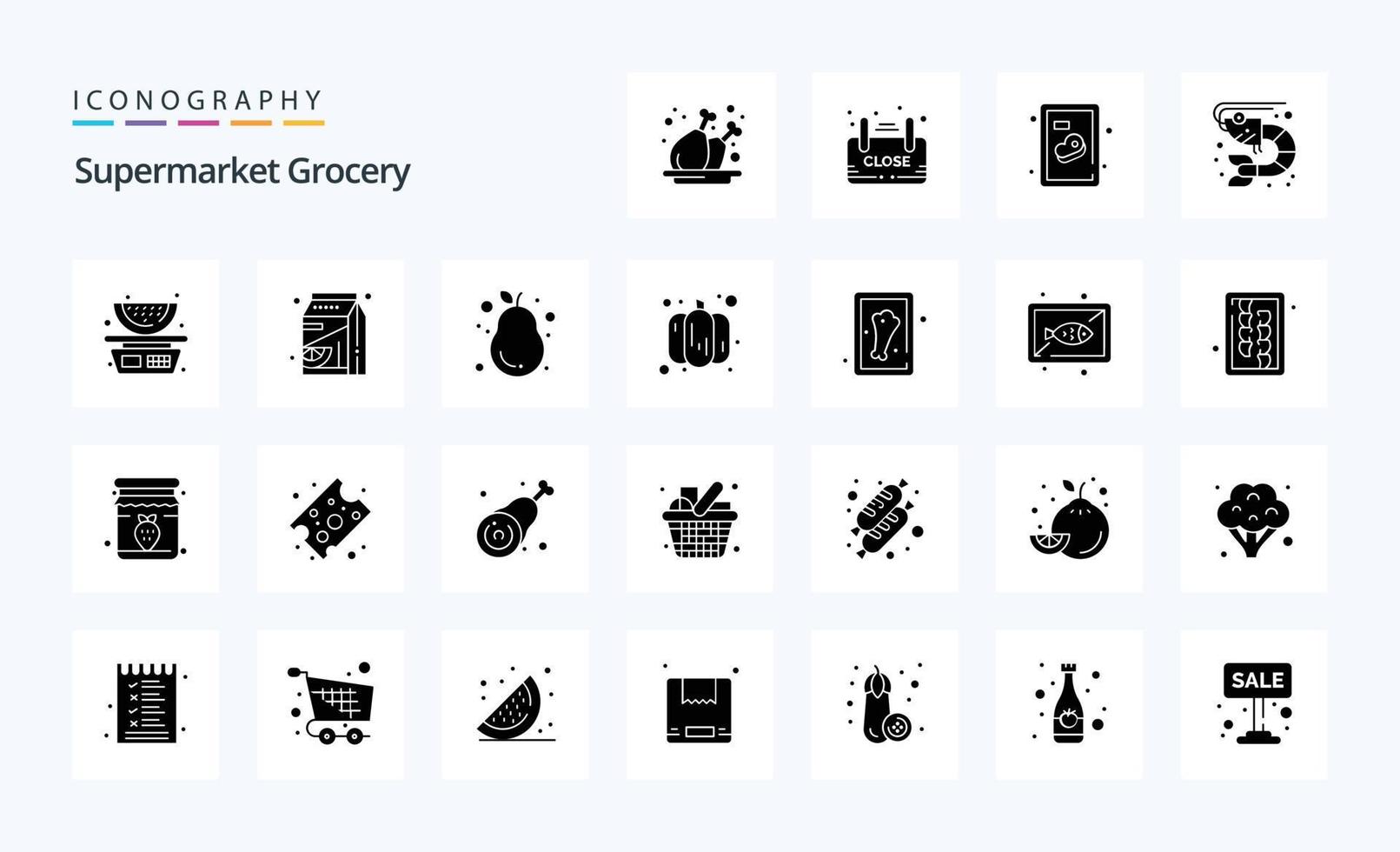 25 Grocery Solid Glyph icon pack vector