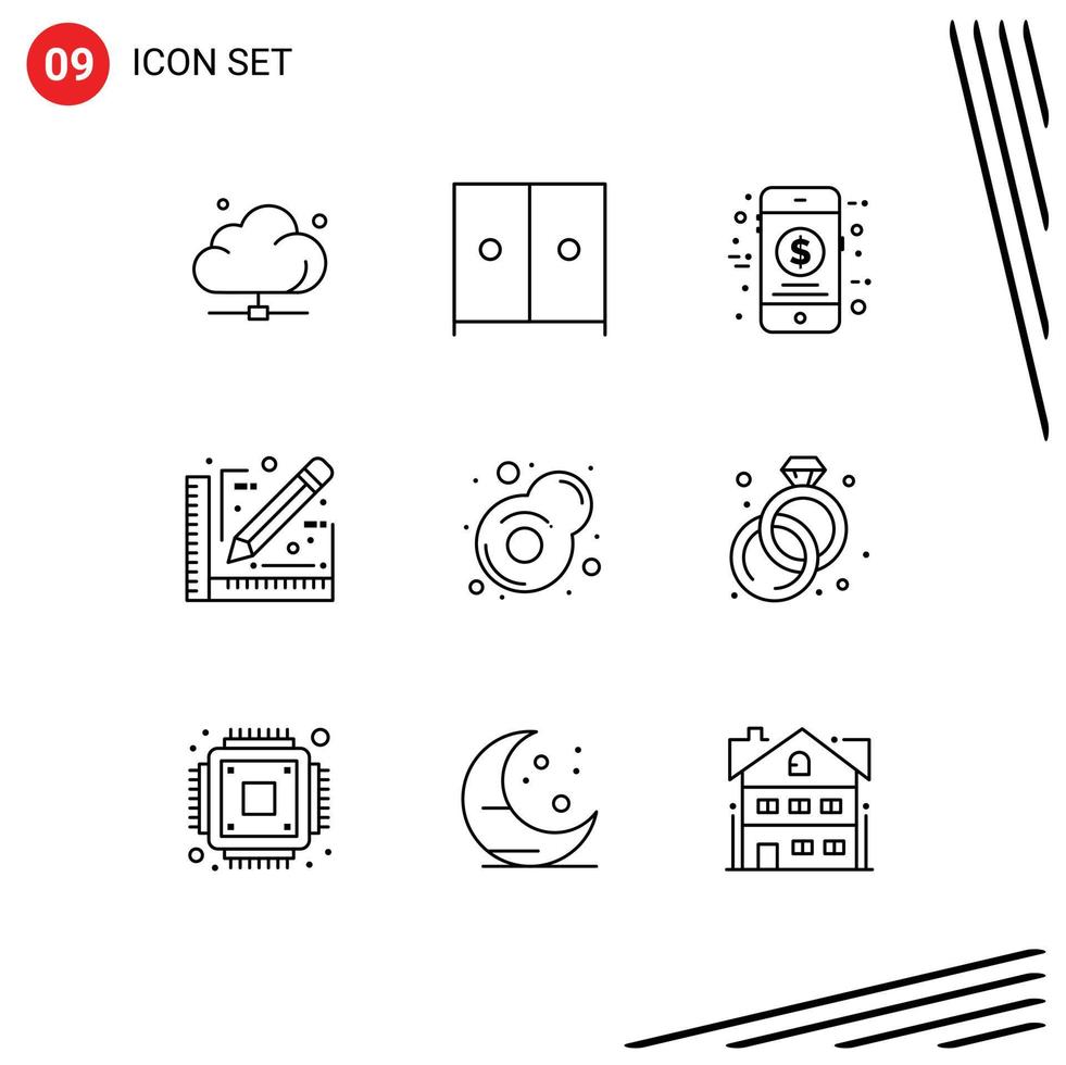 Set of 9 Vector Outlines on Grid for egg sketch ecommerce document architect Editable Vector Design Elements