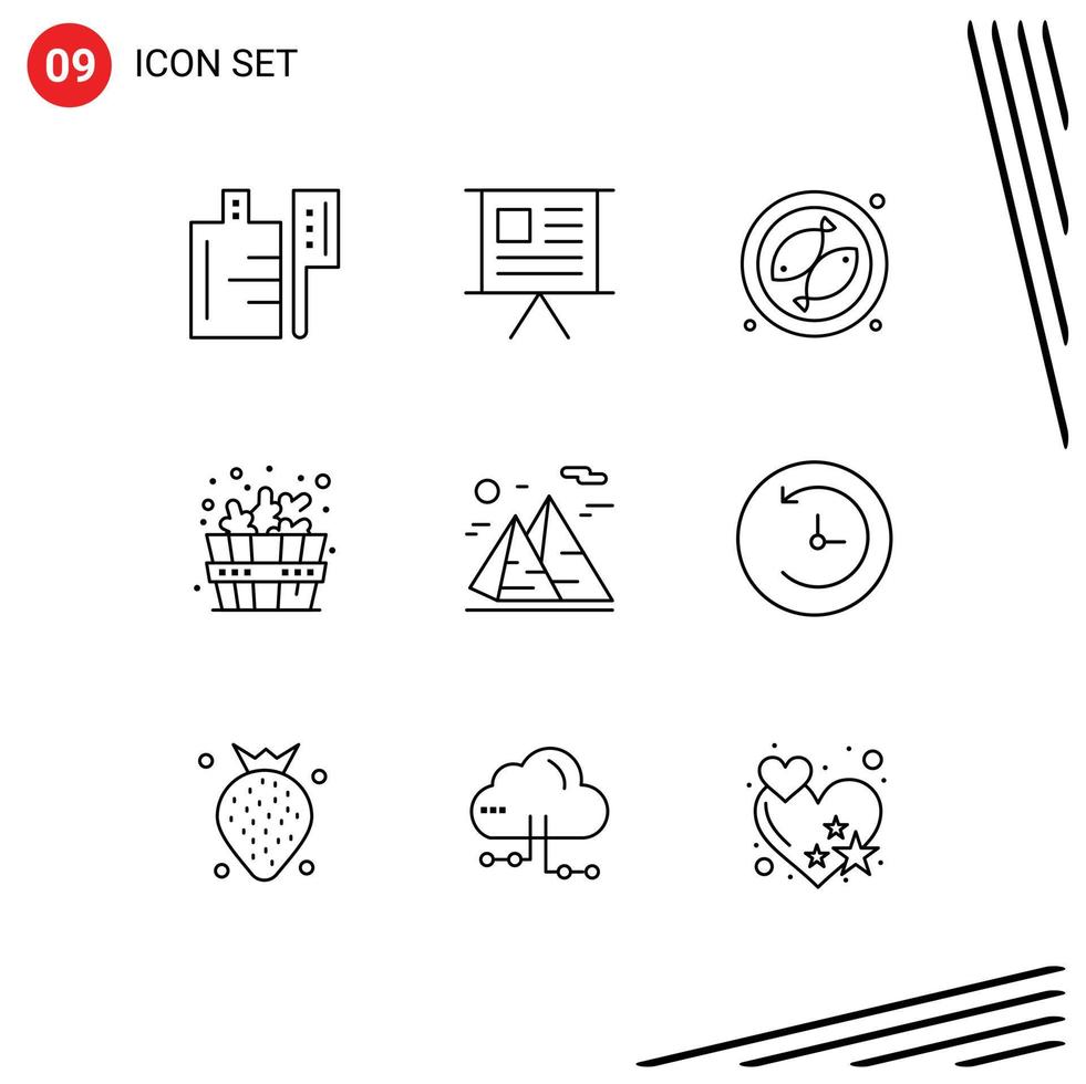 9 Universal Outlines Set for Web and Mobile Applications moon hiking camping mountain sauna Editable Vector Design Elements