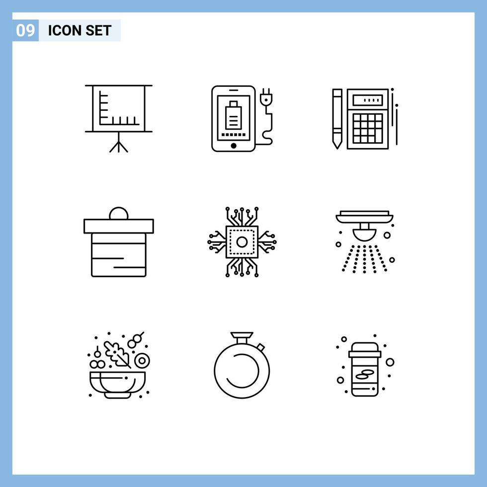 9 User Interface Outline Pack of modern Signs and Symbols of cpu money calc finance deposit Editable Vector Design Elements