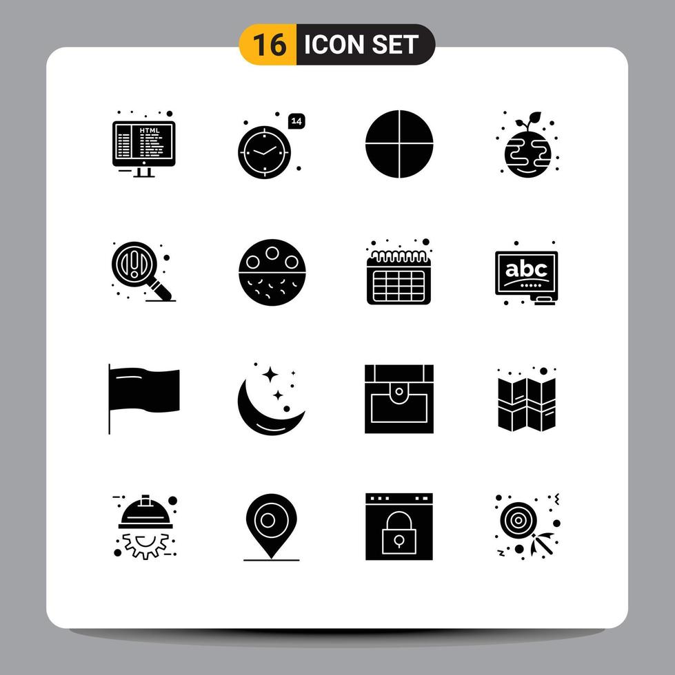 Set of 16 Vector Solid Glyphs on Grid for zoom find aspirin globe growth Editable Vector Design Elements