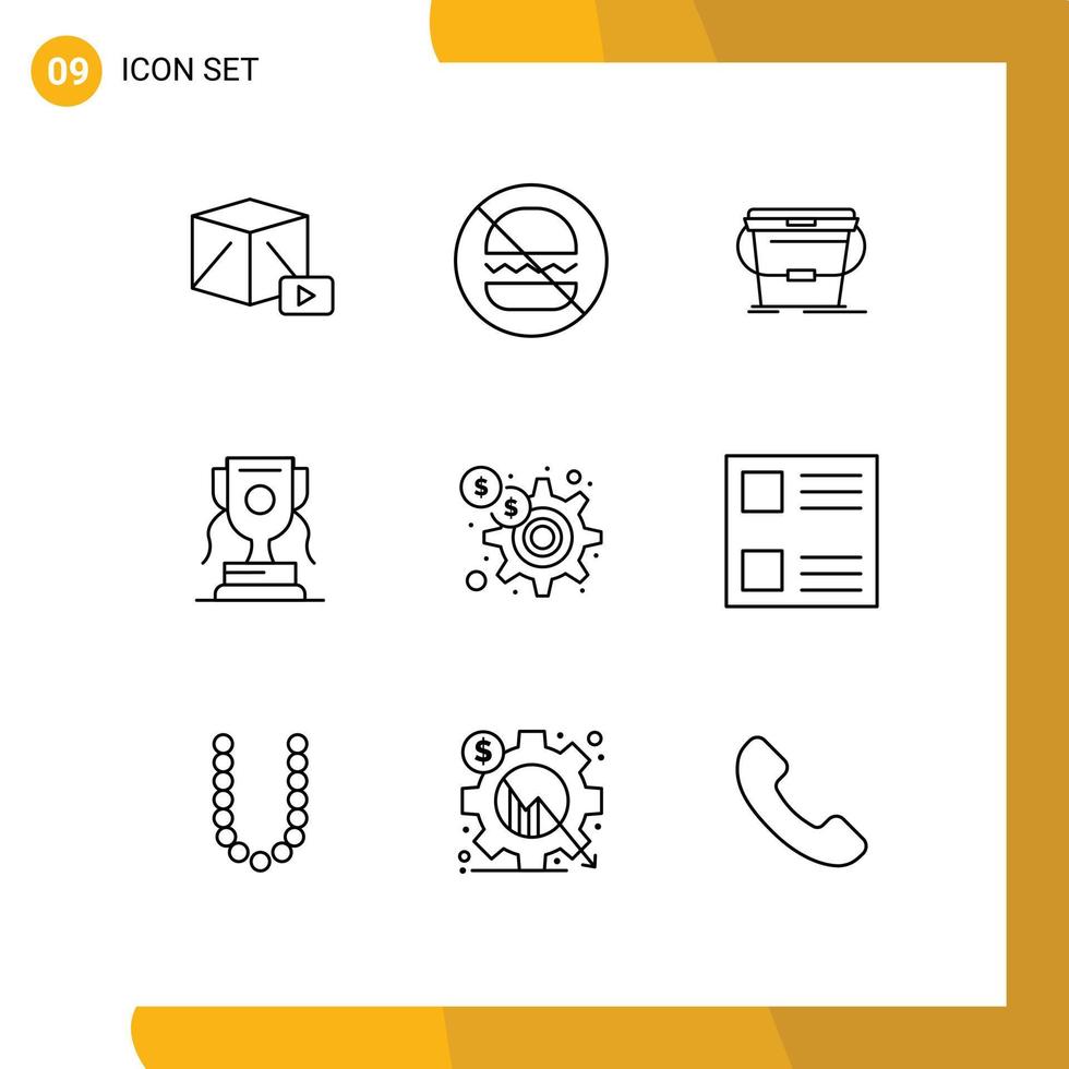 User Interface Pack of 9 Basic Outlines of finance game bucket sport achievment Editable Vector Design Elements