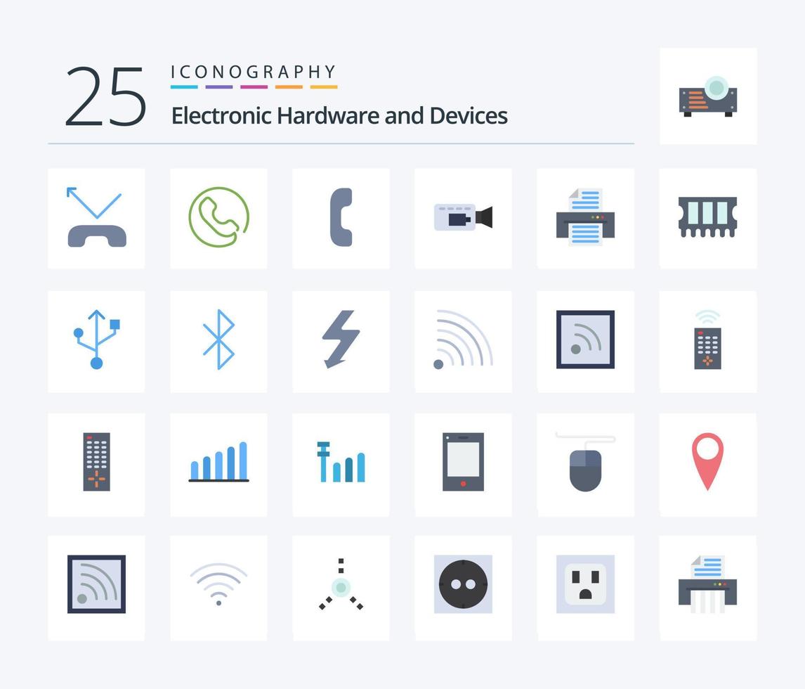 Devices 25 Flat Color icon pack including bluetooth. connection. record. ram. hardware vector