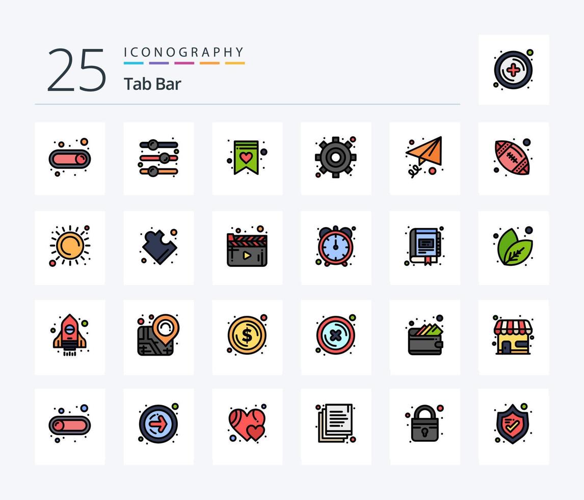 Tab Bar 25 Line Filled icon pack including ball. send. shopping list. message. settings vector