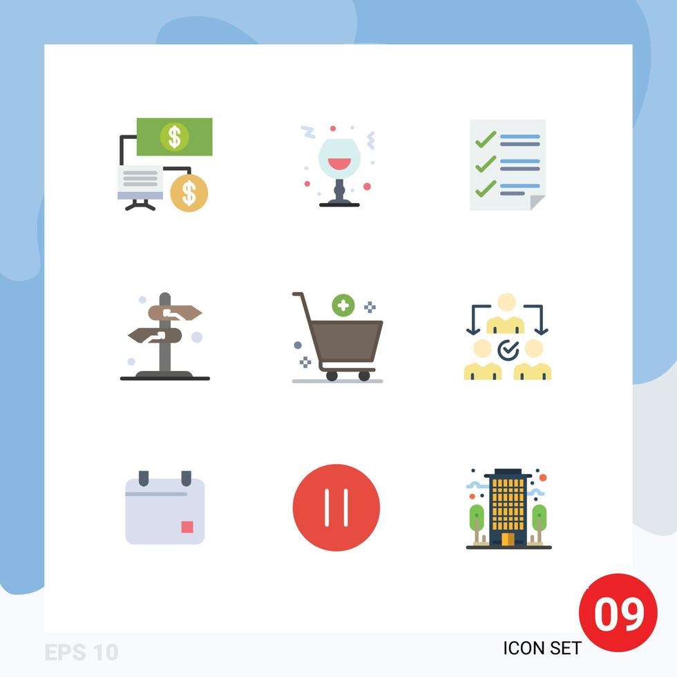 Mobile Interface Flat Color Set of 9 Pictograms of arrow sign checkmarks direction report Editable Vector Design Elements