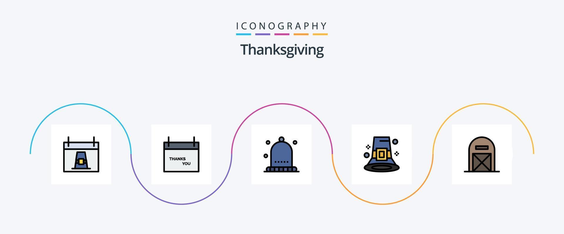 Thanks Giving Line Filled Flat 5 Icon Pack Including pilgrim. festival. thanksgiving. fall. winter vector