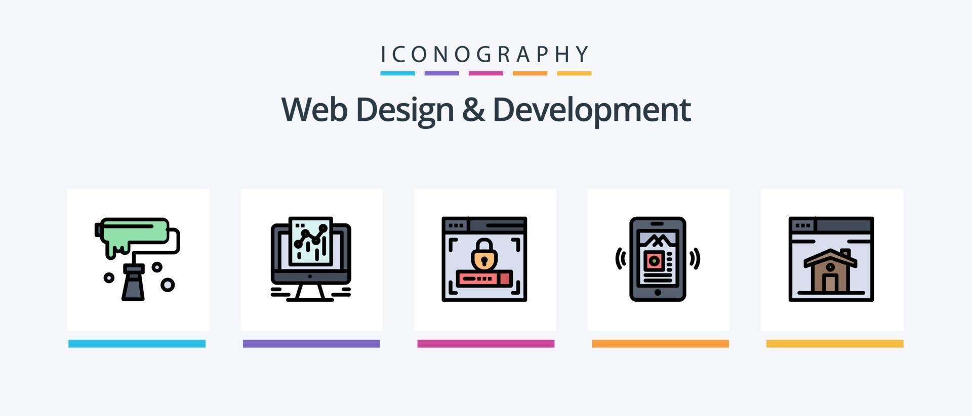 Web Design And Development Line Filled 5 Icon Pack Including . video . music. design . sketch. Creative Icons Design vector