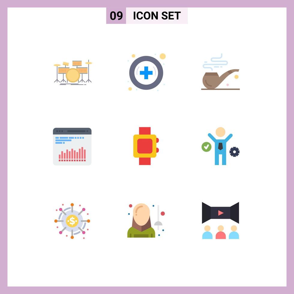 Pictogram Set of 9 Simple Flat Colors of school hand watch pipe diagnostic analytics Editable Vector Design Elements