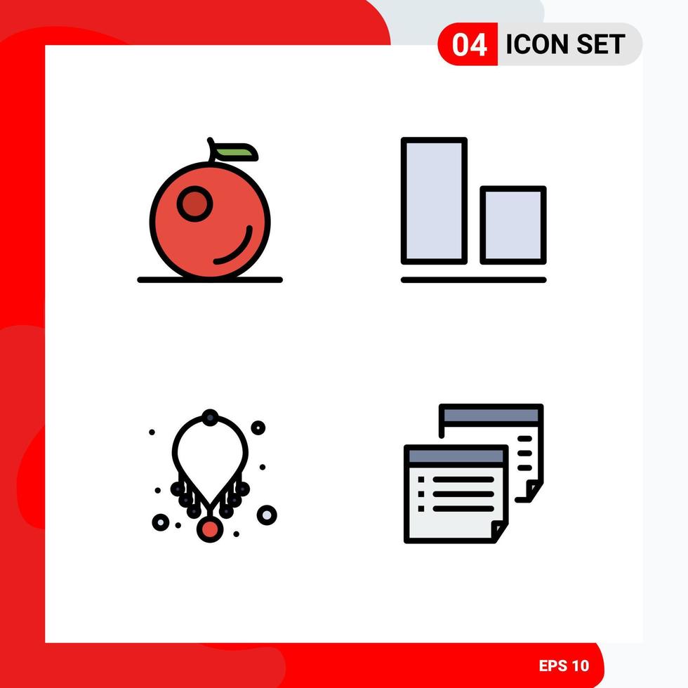 4 Universal Filledline Flat Color Signs Symbols of fruit note bottom fashion paper Editable Vector Design Elements