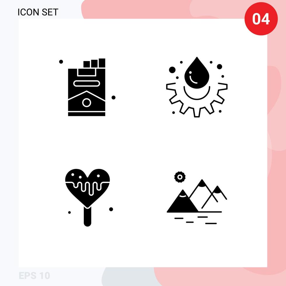Modern Set of 4 Solid Glyphs and symbols such as cigar ice sweet party drop environment Editable Vector Design Elements