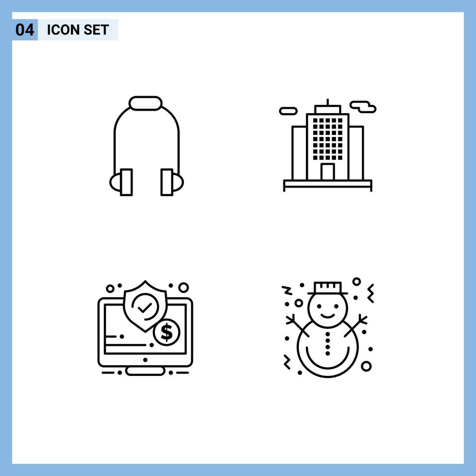 Pack of 4 Modern Filledline Flat Colors Signs and Symbols for Web Print Media such as headphone online music construction security Editable Vector Design Elements