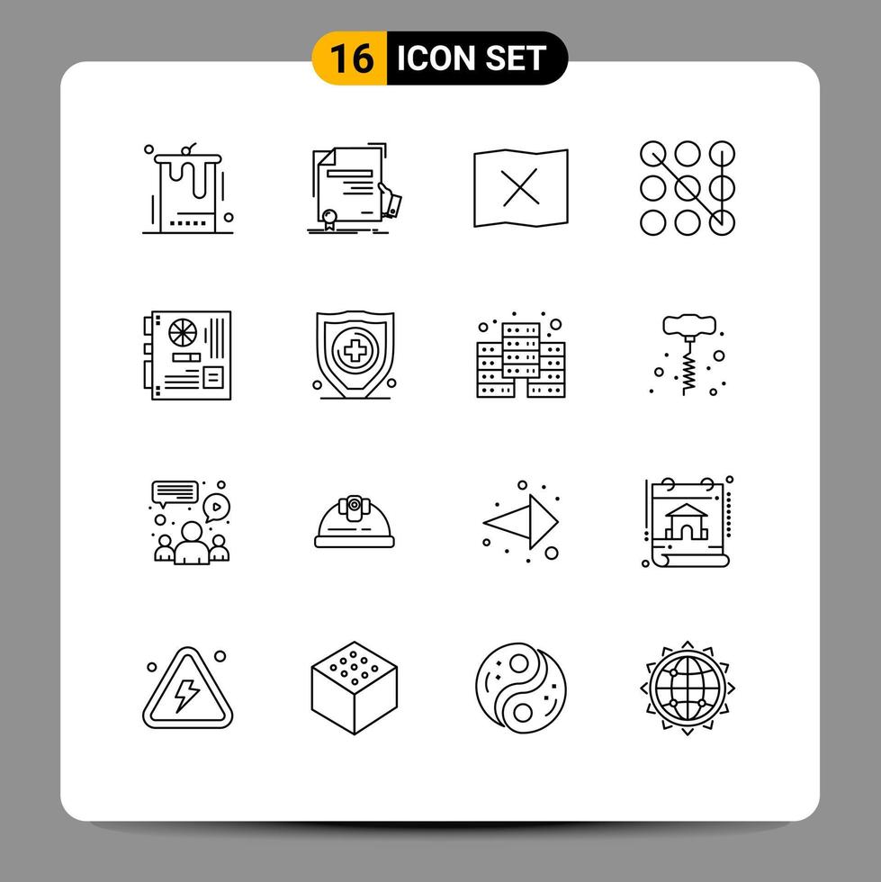 User Interface Pack of 16 Basic Outlines of main security award pattern place Editable Vector Design Elements