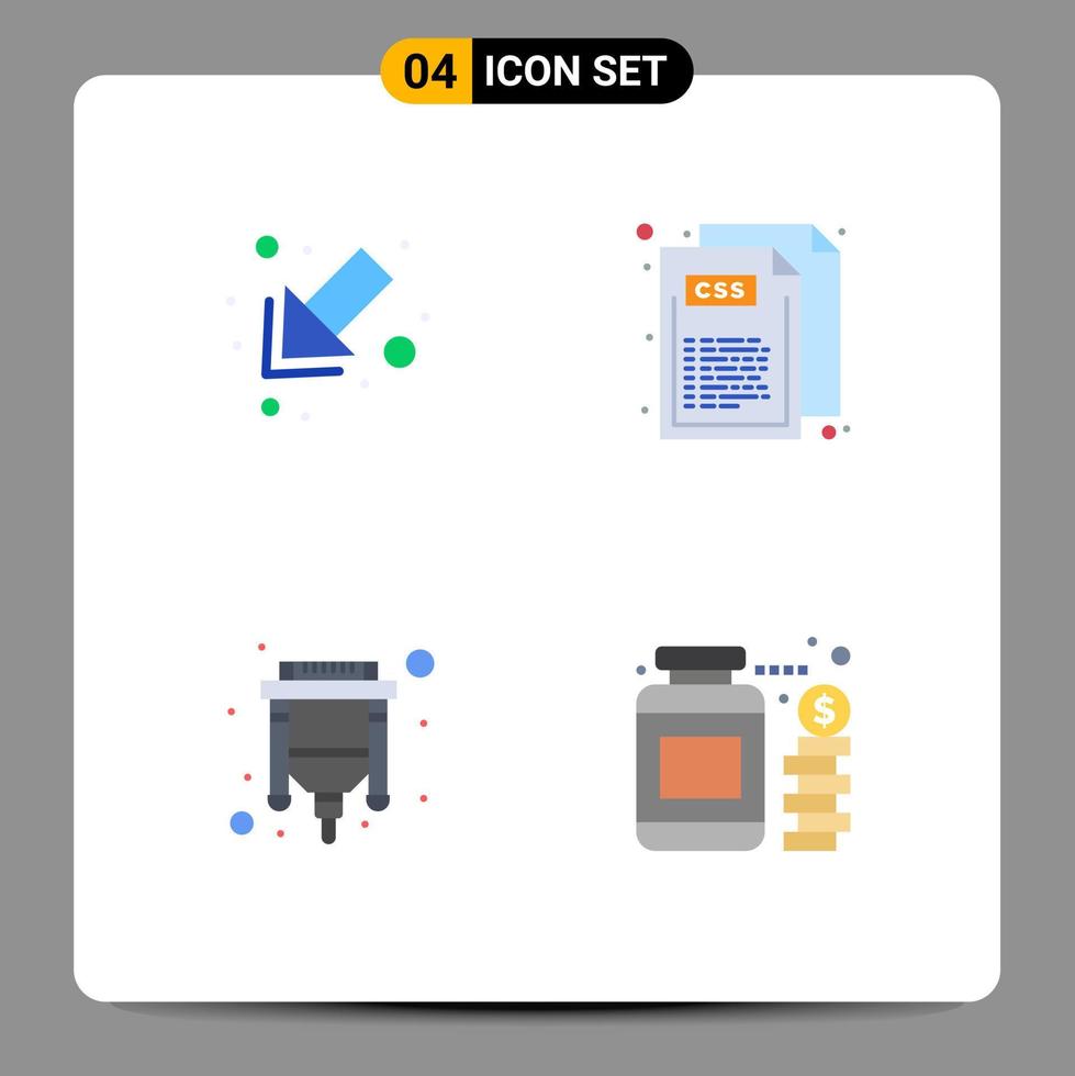 4 Universal Flat Icon Signs Symbols of arrow usb code style currency Editable Vector Design Elements