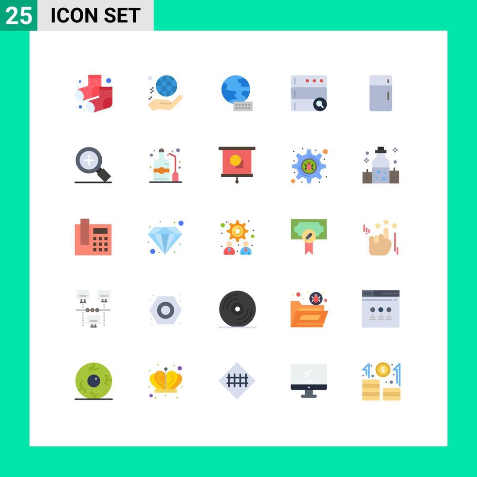 paquete de 25 signos y símbolos modernos de colores planos para medios de impresión web, como electrodomésticos del mundo de la nevera, búsqueda de elementos de diseño de vectores editables
