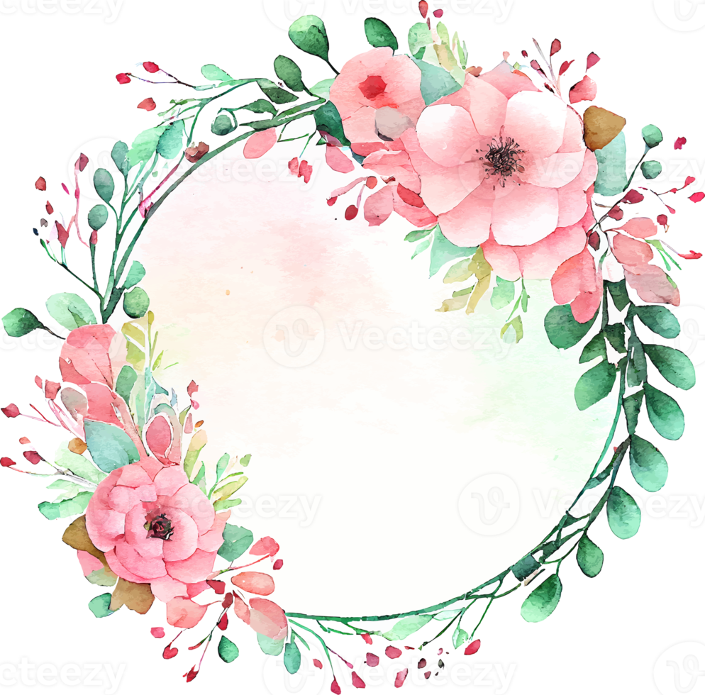Cute watercolor frame with spring flowers png