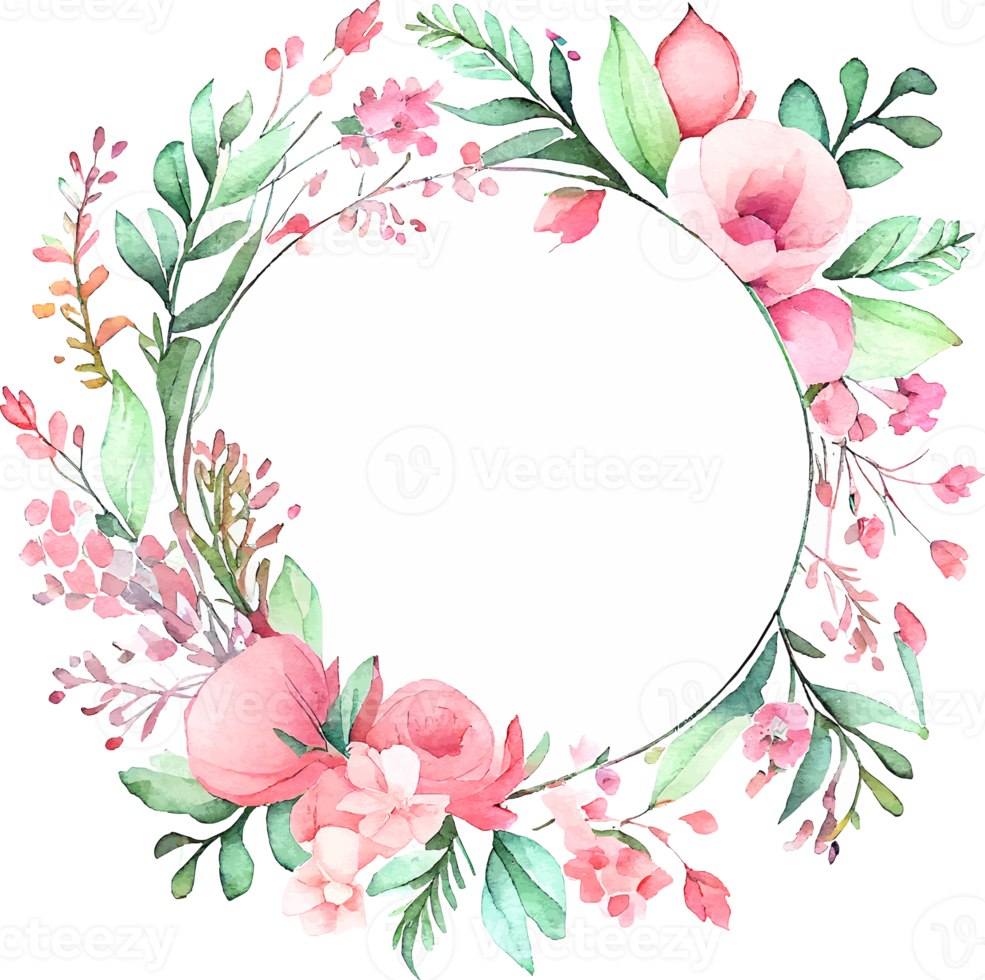 Cute watercolor frame with spring flowers png