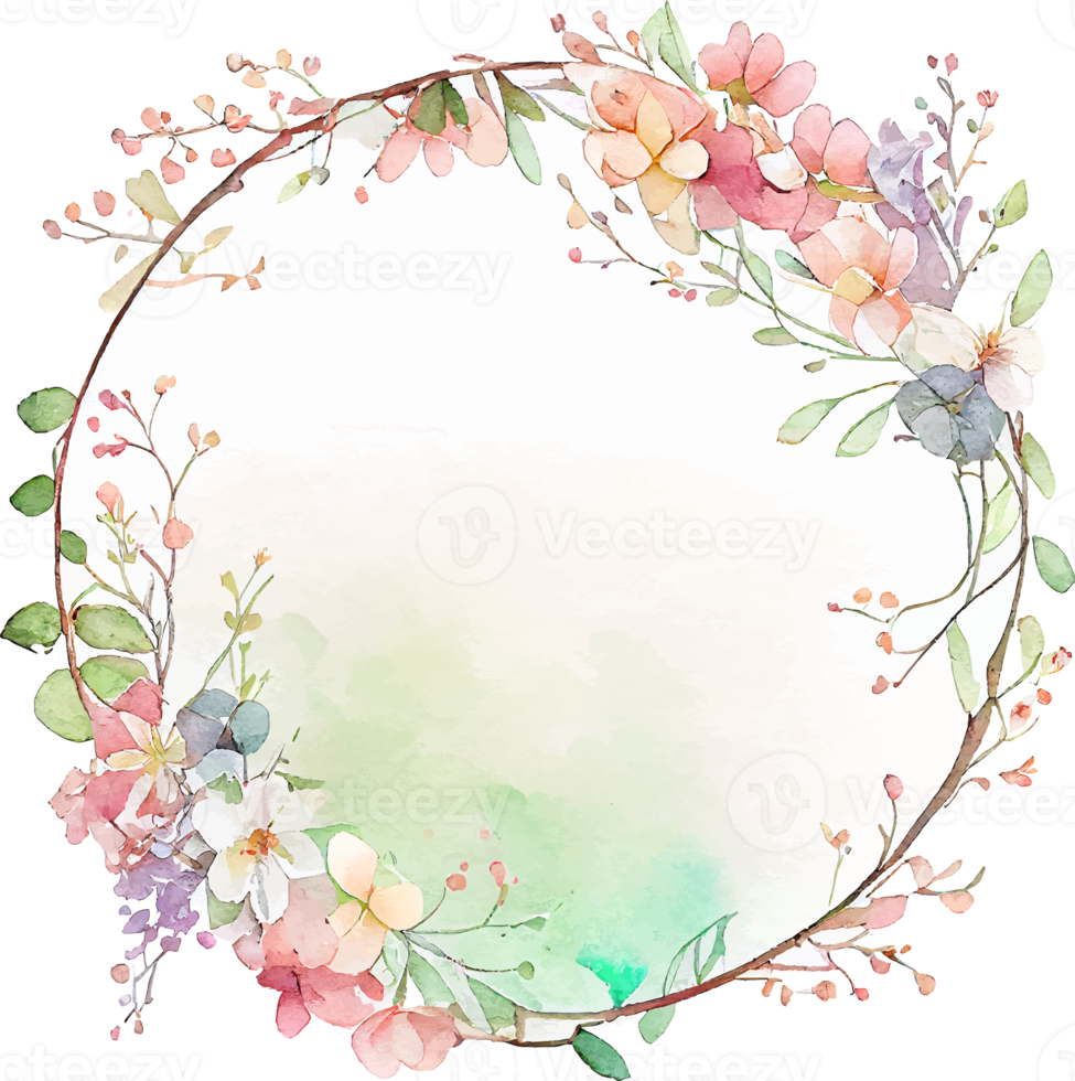 Cute watercolor frame with spring flowers png